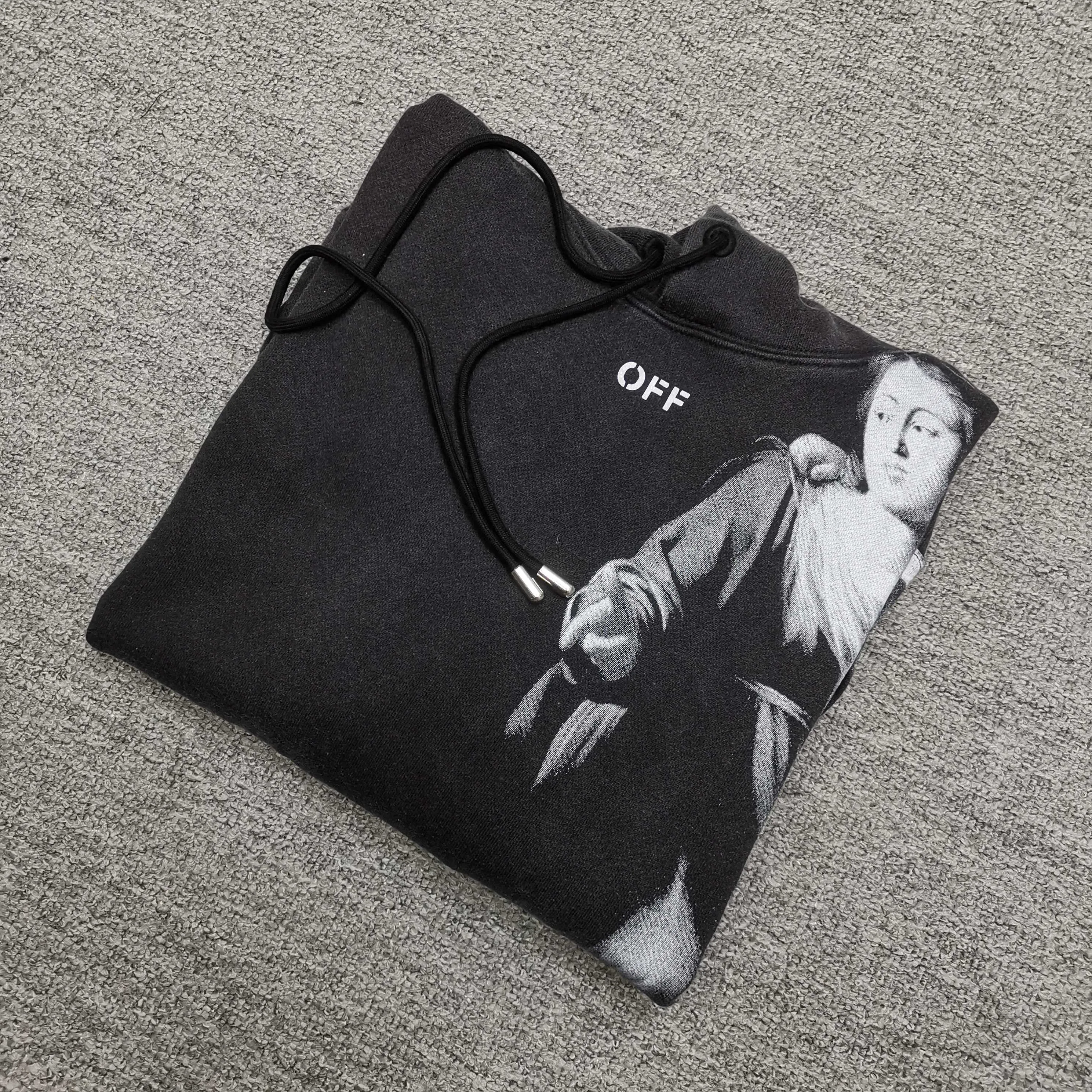 off white 25ss new cordon loose hooded sweatshirt Color: washed black Size: S M L XL P410